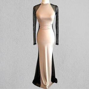 Nude and mesh maxi bodycon dress